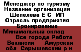 Менеджер по туризму › Название организации ­ Шепелева Е.С, ИП › Отрасль предприятия ­ Бронирование › Минимальный оклад ­ 30 000 - Все города Работа » Вакансии   . Амурская обл.,Серышевский р-н